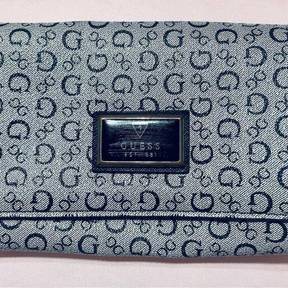 Guess Black and Gray Monogram Clutch
